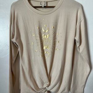 True Self Beige with Gold Celestial graphic super soft Knit Size L